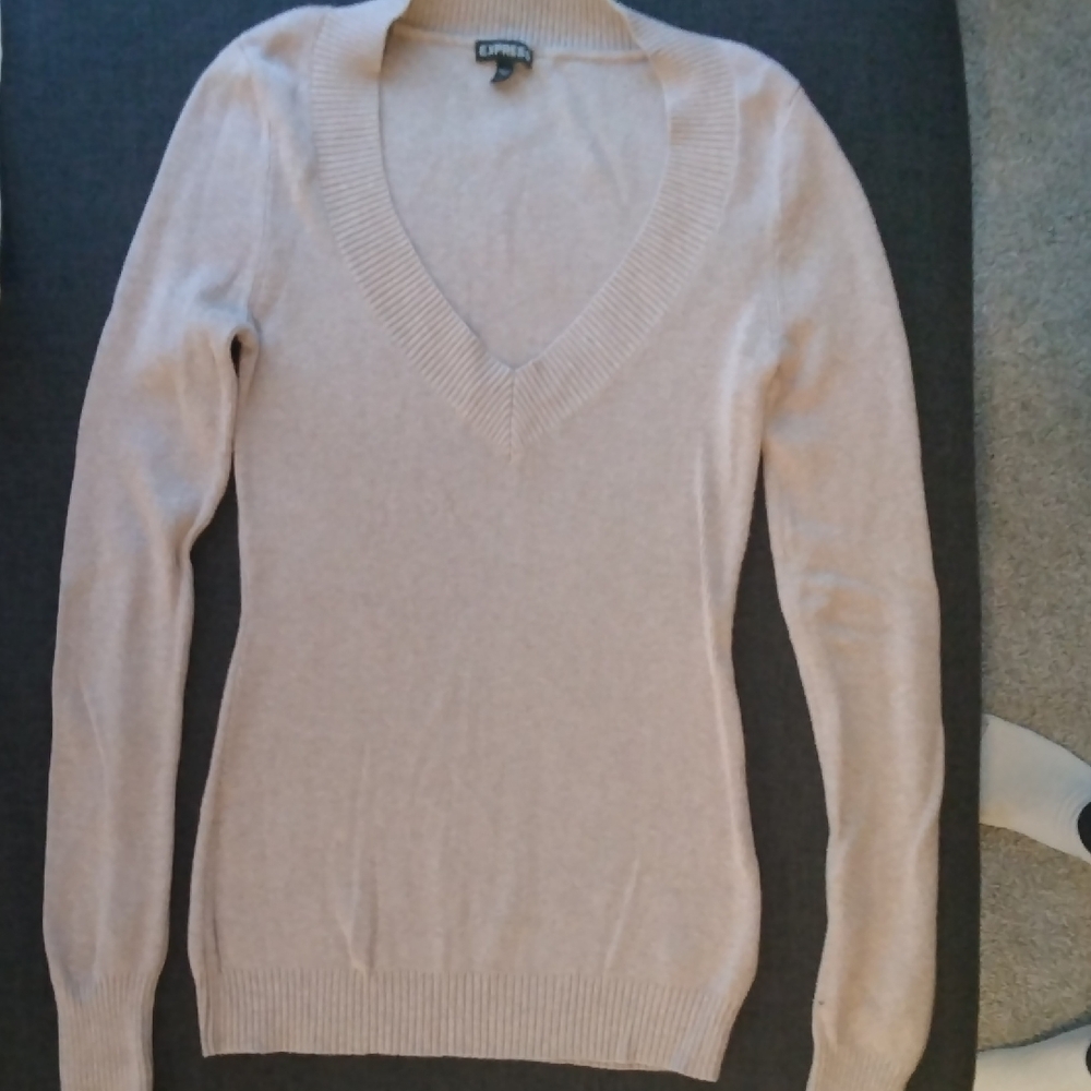 Express Women's Beige V-Neck Sweater